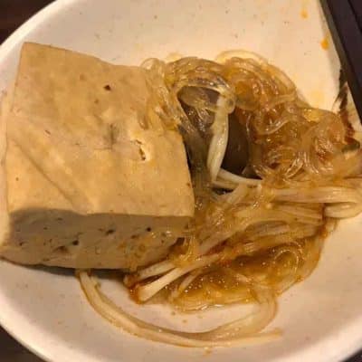 Stinky tofu with mushrooms rice and noodles